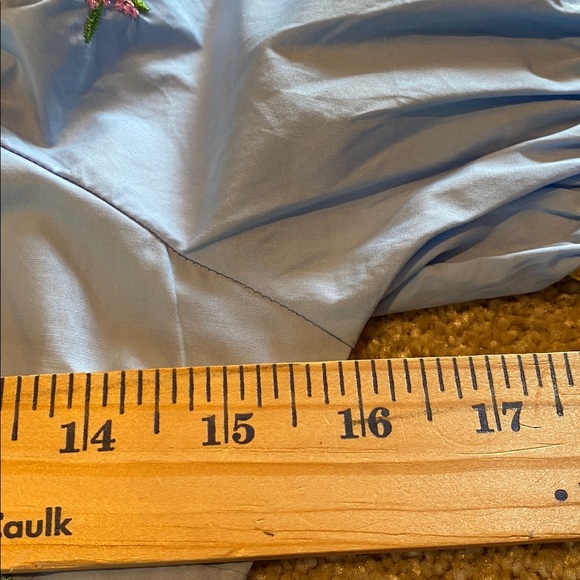 ENGLISH FACTORY Floral Embroidered Puff Slv Babydoll Powder Blue Multi XS *flaw - Picture 7 of 16